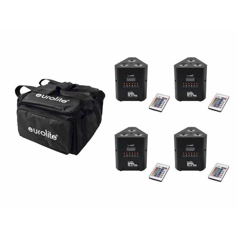Eurolite sæt: 4 x AKKU TL-3 QuickDMX + Soft-Bag