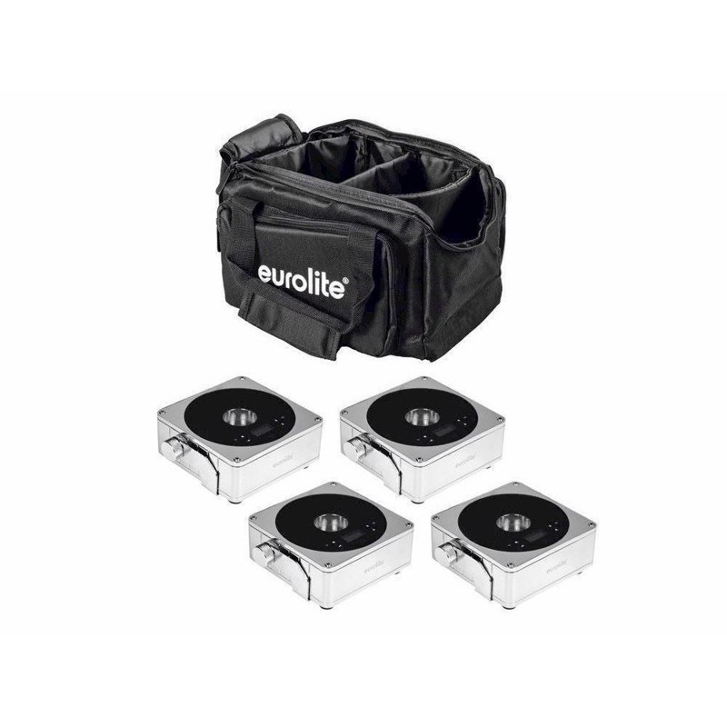 Eurolite sæt: 4 x AKKU Flat Light 1 chrome + Soft-Bag