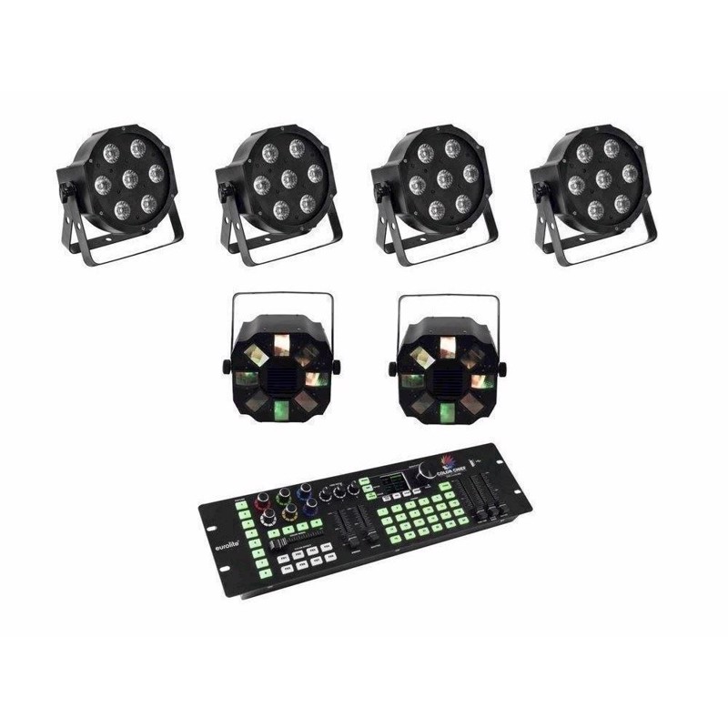 Eurolite sæt: 4 x LED SLS-7 HCL Floor + 2 x LED FE-700 + DMX LED Co