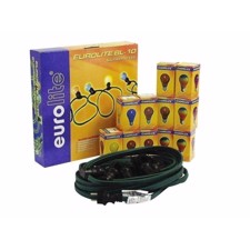 Udendørs lyskæde m. 10 kulørte pærer á 40 Watt. E27. 10 meter. IP44