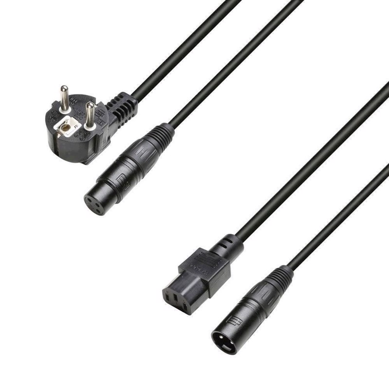 Kombi power/signal kabel. Schuko/apparatstik og XLR han/hun. 3x1,5 mm². 5 meter