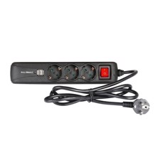 Adam Hall 3-Outlet Power Strip With Dual USB Charging Ports And On/Off Switch - 8747 S 3 USB
