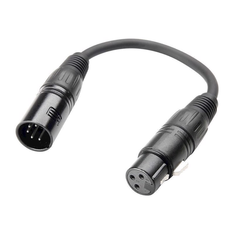 DMX Adapter. 5 pol XLR han - 3 pol XLR hun. 20 cm.