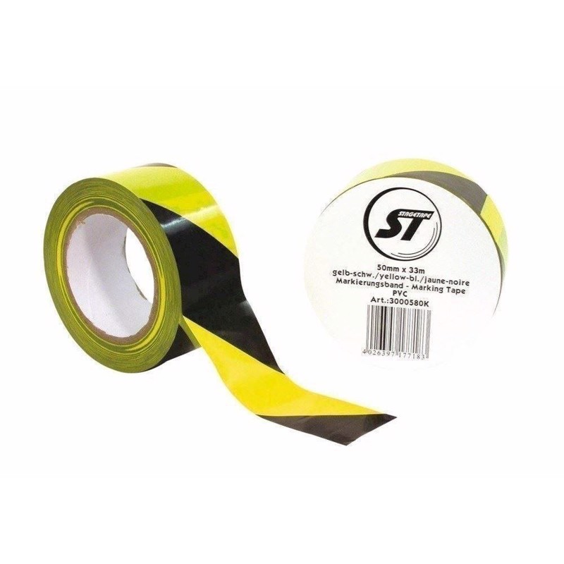 Advarselstape. 50 mm. x 33 m. Sort/ gul