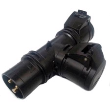 CEE 3P 16A T-Connector Han -> 2x Hun