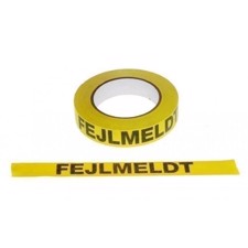 Tape "FEJLMELDT" - 24 mm. x 22 meter. Sort tekst på gul