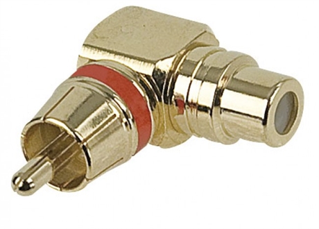 RCA han til RCA hun 90° adapter med RØD mærkering