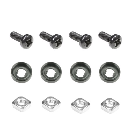 4 x Cross-Head Screw M6 x 16 black with Square Nut M6 and recessed Washer in Bag - Adam Hall 19" Parts