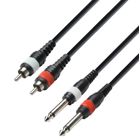 Adam Hall Cables K3 TPC 0100 M - Audio Cable 2 x RCA Male to 2 x 6.3 mm Jack Mono 1 m
