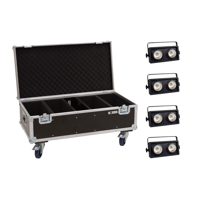Eurolite sæt: 4 x Audience Blinder 2x100W LED COB WW + Case