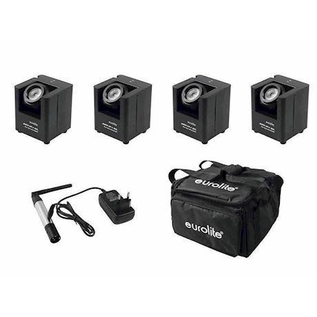 Eurolite sæt: 4 x AKKU UP-1 + SB-4 Soft-Bag + QuickDMX Wireless tr