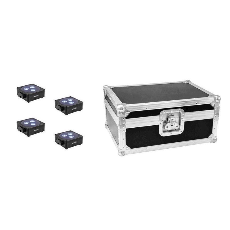 Eurolite sæt: 4 x AKKU Flat Light 3 bk + Case