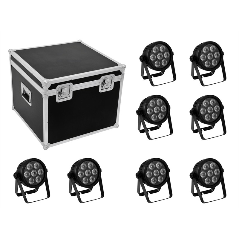 Eurolite sæt: 8x LED 7C-7 Silent Slim Spot + Case