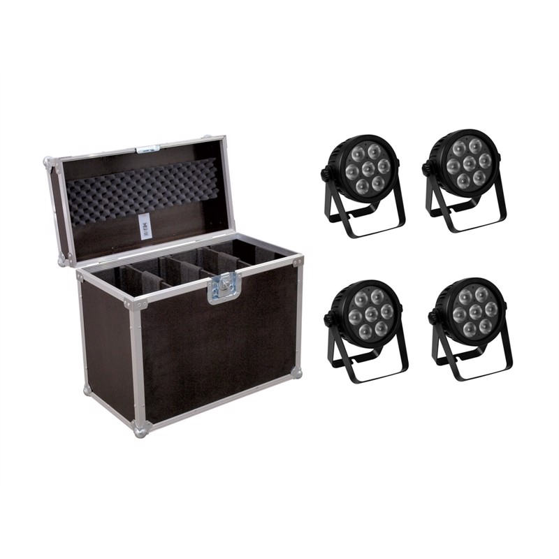 Eurolite sæt: 4 x LED 7C-7 Silent Slim Spot + Case