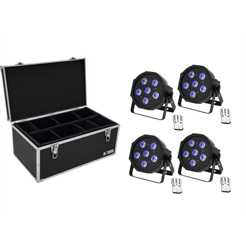 Eurolite sæt: 4 x LED SLS-603 TCL UV Floor + Case TDV-1