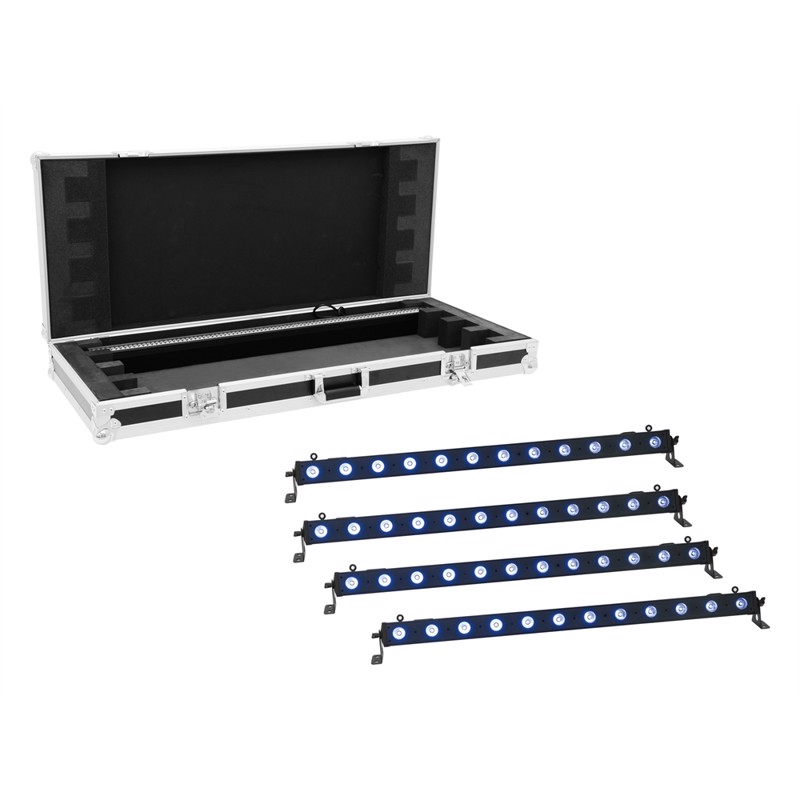 Eurolite sæt: 4 x LED BAR-12 QCL RGB+UV Bar + Case