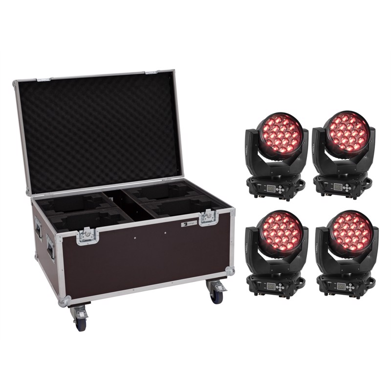 EUROLITE Set 4x LED TMH-X4 Moving-Head Wash Zoom + Case