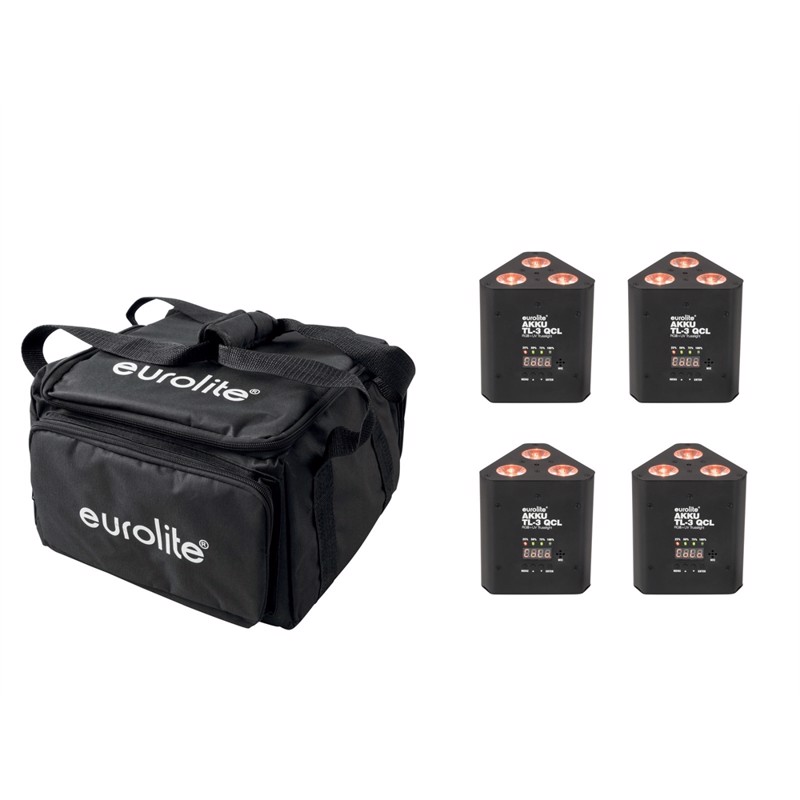 Eurolite sæt: 4 x AKKU TL-3 QCL RGB+UV Trusslight + SB-4 Soft Bag
