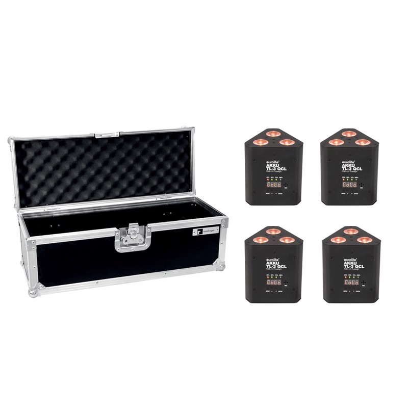 Eurolite sæt: 4 x AKKU TL-3 QCL RGB+UV Trusslight + Case