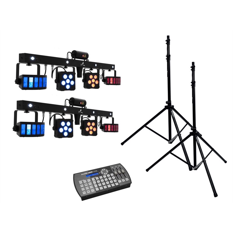 Eurolite sæt: 2 x LED KLS Laser Bar PRO + Easy Show + 2 x M-4 Speaker-System Stand
