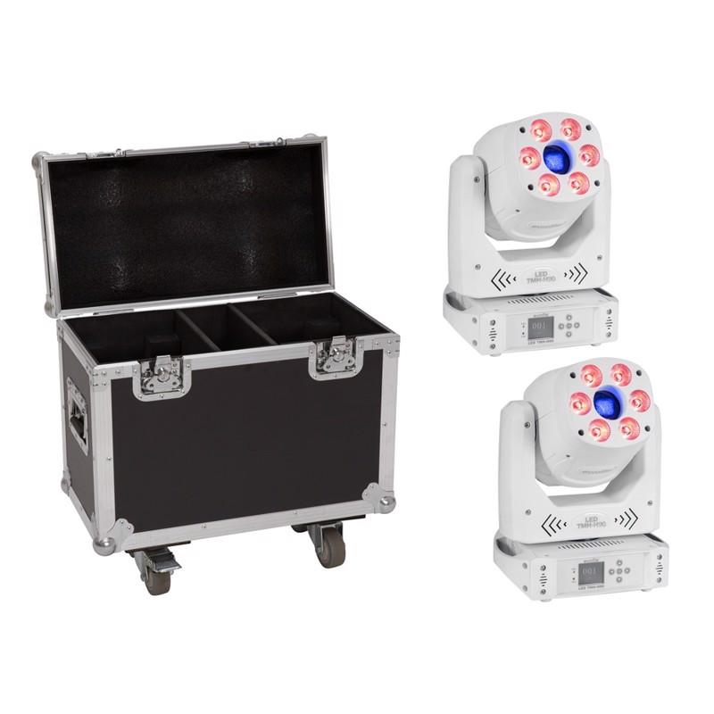 Eurolite sæt: 2 x LED TMH-H90 Hybrid Moving-Head Spot/Wash COB wh + Case