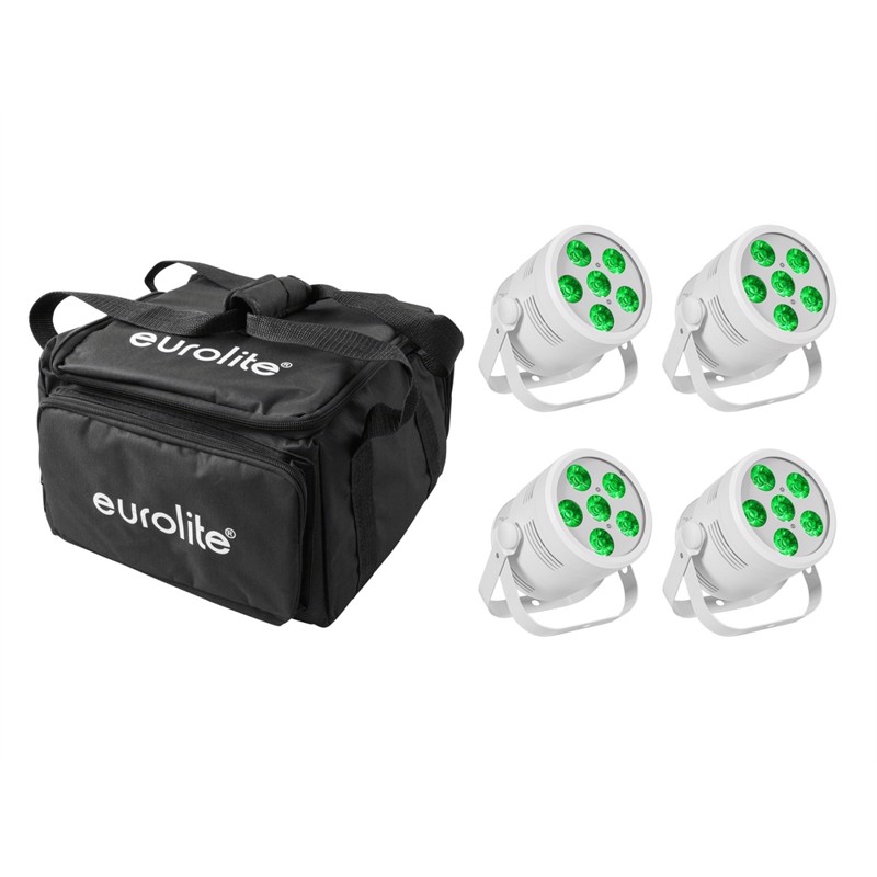 Eurolite sæt: 4 x LED Silent Par 6 QCL Floor wh + Soft Bag