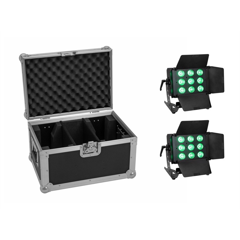 Eurolite Sæt med 2 x LED CLS-9 RGB/WW 9 x 7 Watt DMX, IR Remote & Flightcase