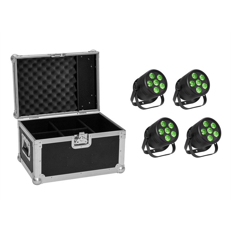 Eurolite sæt 4 x LED Silent PAR 6 QCL gulvlampe i sort + kasse