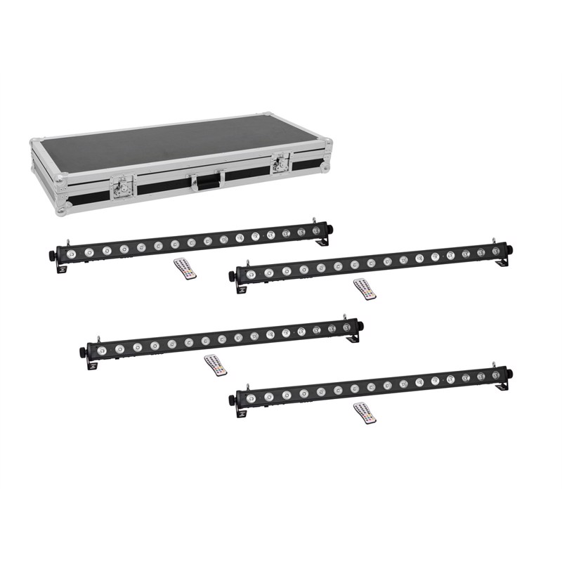 Eurolite sæt: 4 x LED PIX-16 QCL Bar, 16 x 4 Watt COB RGBW LED + Case