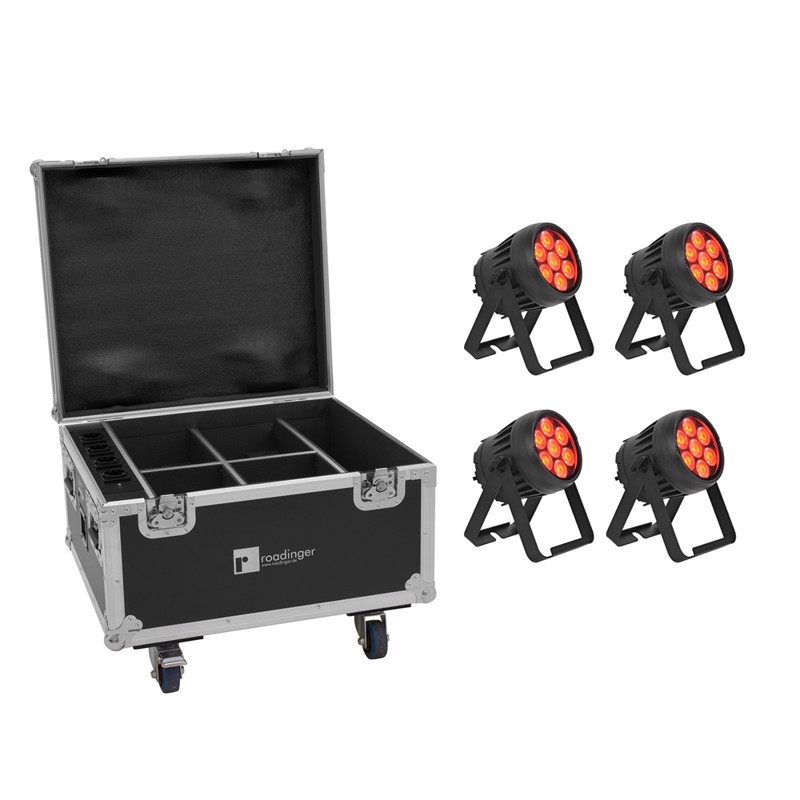 Eurolite Sæt 4 x AKKU IP PAR 7 x 8 W RGBW CRMX MK2 + Flightcase med opladningsfunktion
