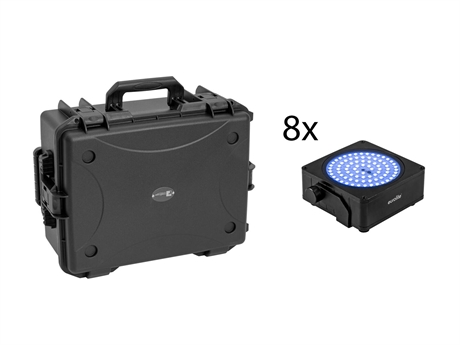 EUROLITE Sæt 8x AKKU IP Flat Light SMD sort + Plastikkuffert med trolley