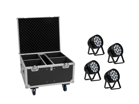 EUROLITE sæt med 4x AKKU IP PAR 14 HCL QuickDMX + Flightcase