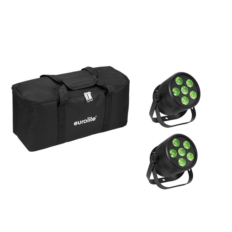 Eurolite sæt: 2 x LED Silent Par 6 QCL floor bl + Soft-Bag