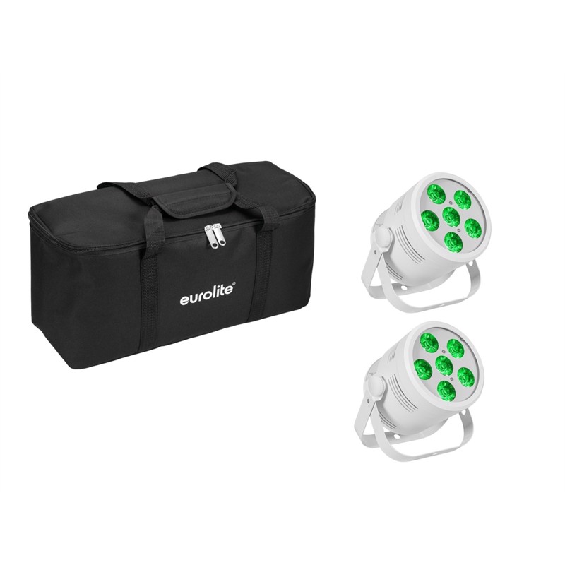Eurolite sæt: 2 x LED Silent Par 6 QCL Floor wh + Soft-Bag
