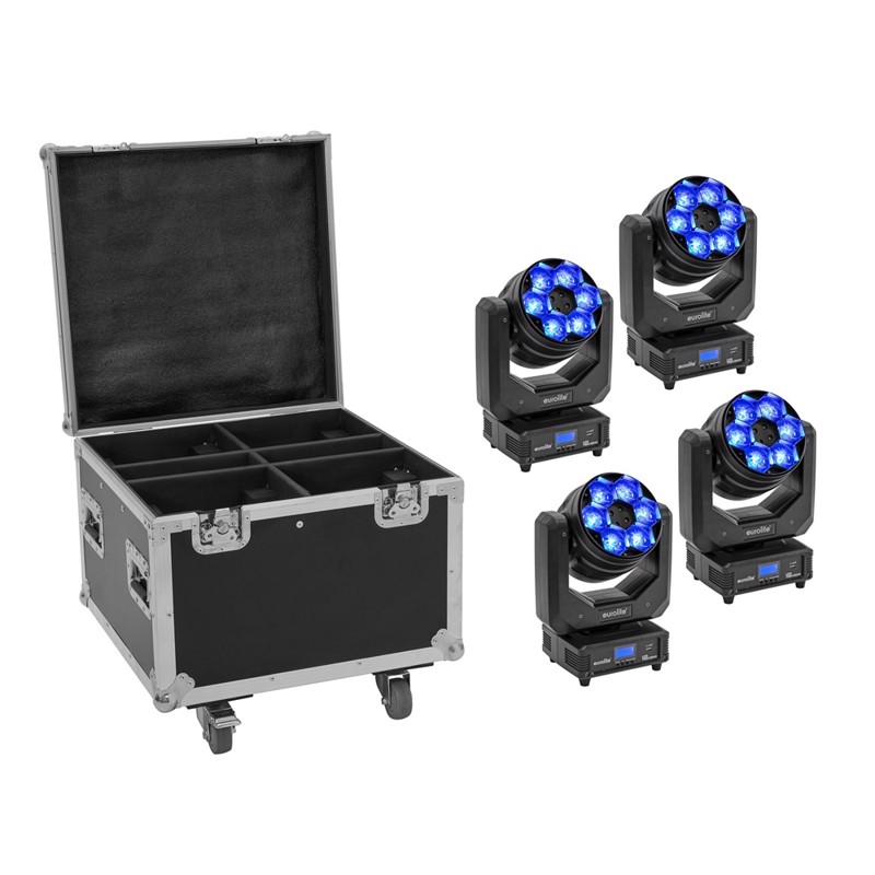 Eurolite sæt: 4 x LED TMH-H240 Beam/Wash/Flower Effect + Case