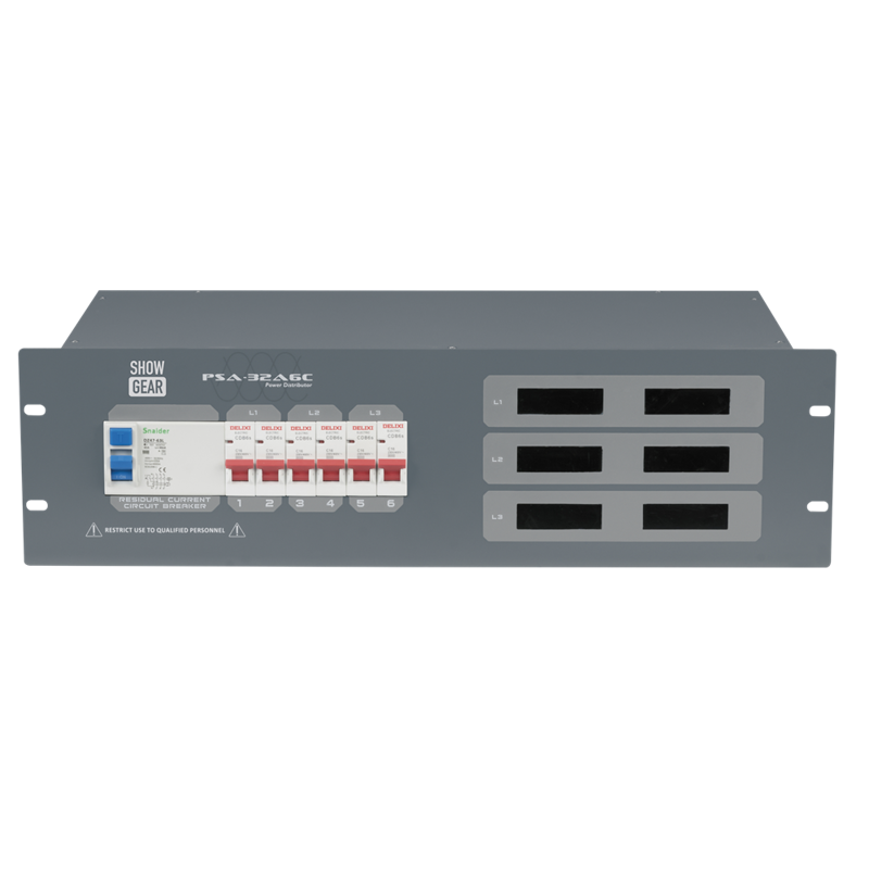 Strømboks 32A til 6 x 16 A CEE ud med Volt og Amp meter