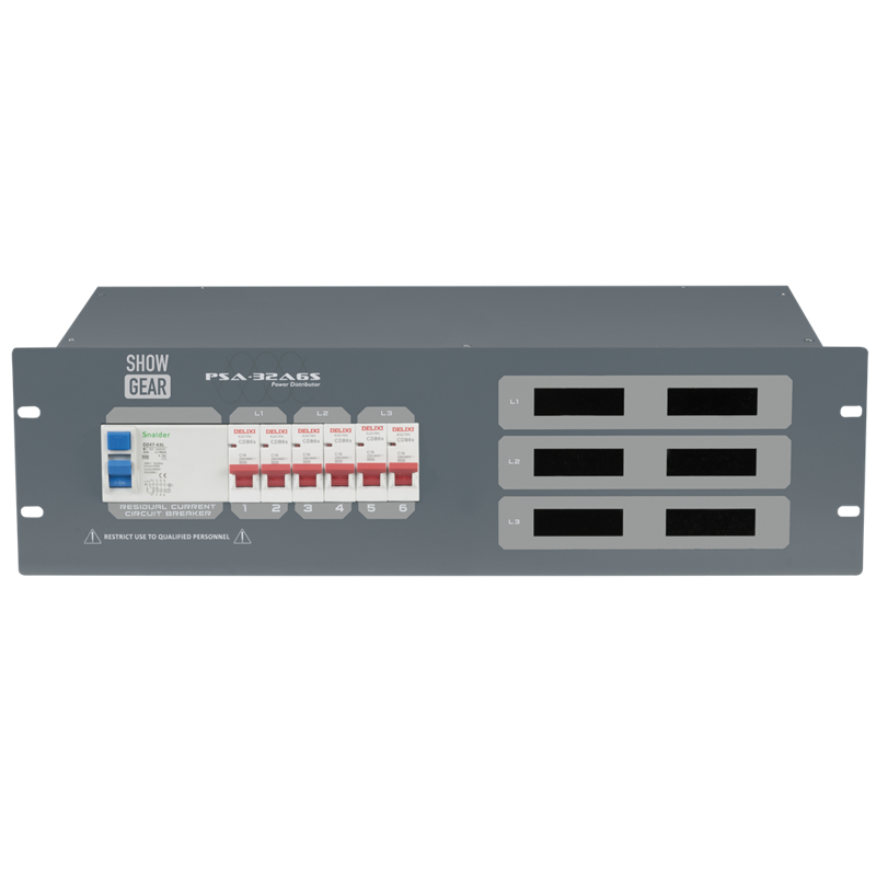 Strømboks 32A til 6x schuko ud med Volt og Amp meter