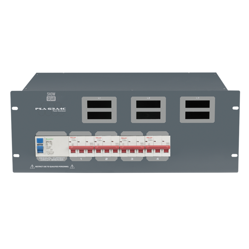 strømboks 63A til 4x 32 A CEE ud med Volt og Amp Meter