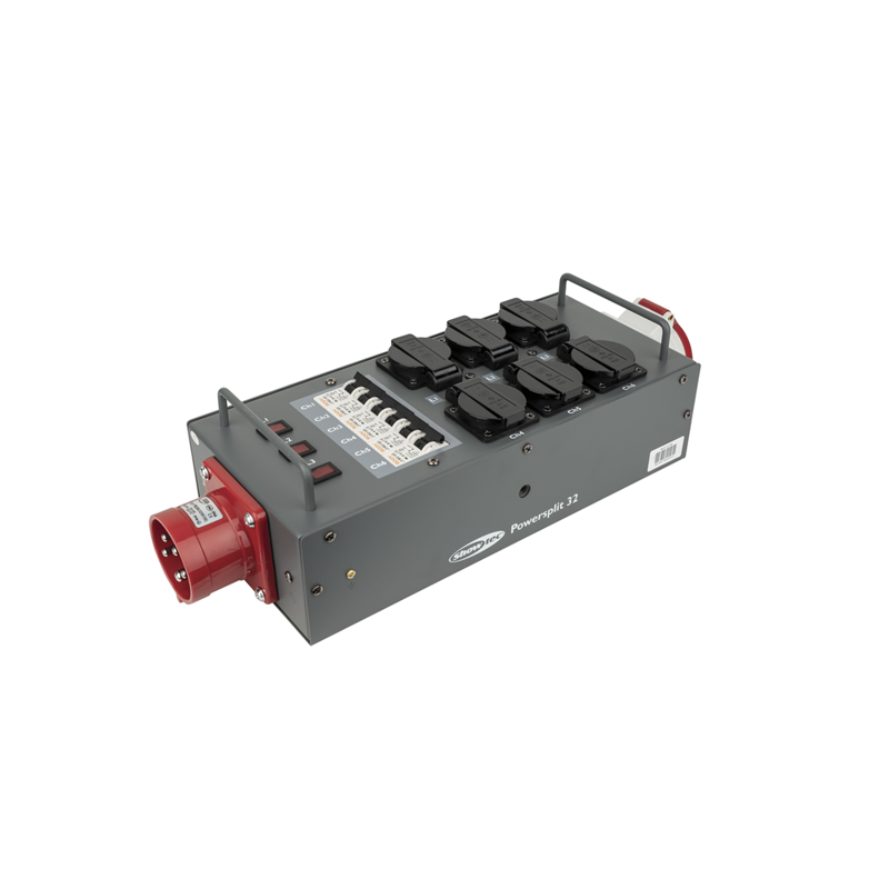 Powersplit CEE 32 A ind til 6x Schuko - 1x CEE 16 A 5P out