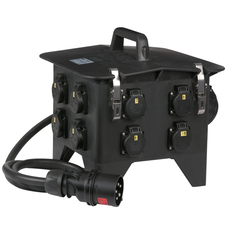 PCE Strømsplitter CEE 32 A ind - 8x Schuko & 2x CEE 16 A 5P out