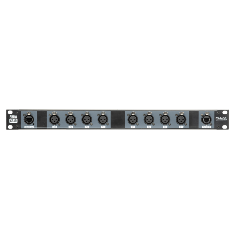 Showgear DS-24F/3 - DMX Rack Split 8x 3-pin hun XLR til 2x RJ45