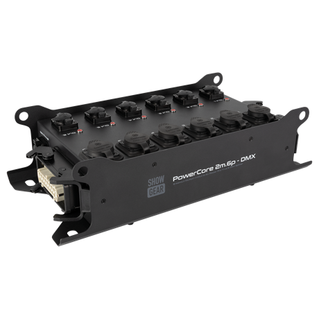 SHOWGEAR PowerCore 2m.6p - DMX Breakout Multipin H16 in/out to 6x Power Pro True + 5p DMX splitter