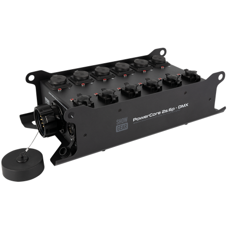 SHOWGEAR PowerCore 2s.6p - DMX Breakout Multipin S19 in/out to 6x Power Pro True + 5p DMX splitter
