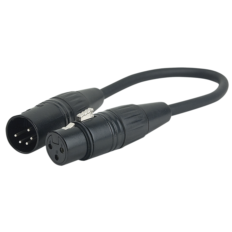 XLR 5P han til XLR 3P hun 25 cm