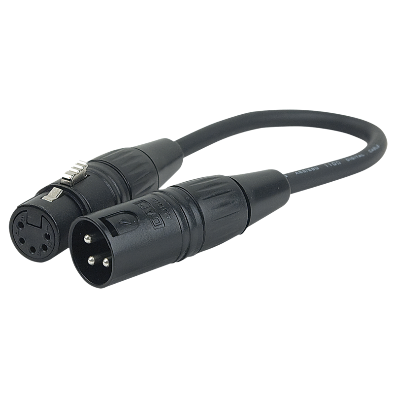 XLR 3P han til XLR 5P hun 25 cm