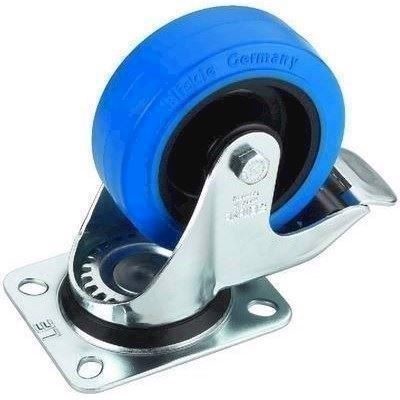 Blickle drejehjul med bremse. 100 mm. Blå