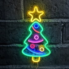 Neon juletræ skilt. 38 cm.