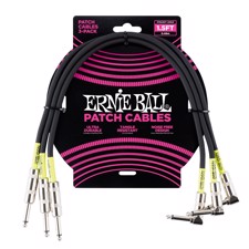 Ernie Ball EB-6076 Patch Cable - High quality patch cable 45 cm, black. 3-pack