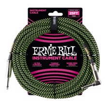 Ernie Ball EB-6082 Instrument Cable - Superior braided cable, black & green, 5,4 meter.