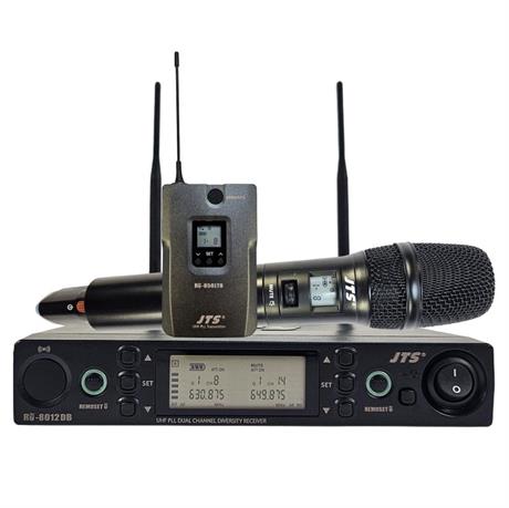 JTS Trådløs mikrofonsæt med 1 håndholdt og 1 beltpack med knaphulsmikrofon